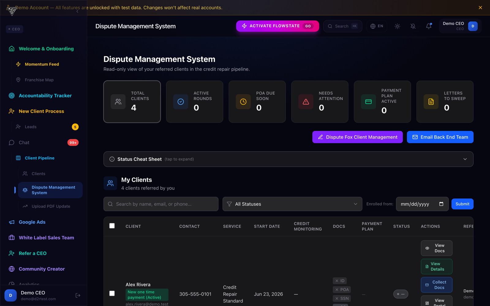Dispute management system dashboard